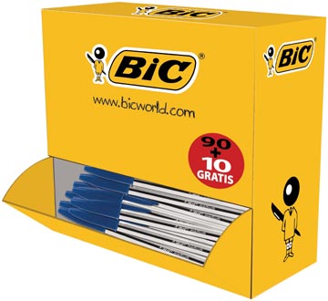 Bic stylo bille cristal medium, offre spéciale 90 + 10 gratuit, bleu