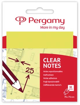 Pergamy notes transparentes, ft 76 x 76 mm, 50 feuilles, jaune