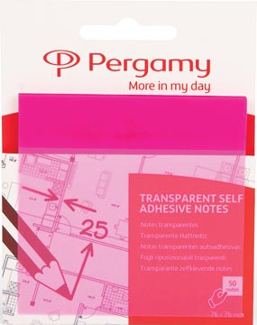 Pergamy notes transparentes, ft 76 x 76 mm, 50 feuilles, rose