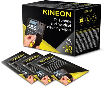 Kineon lingettes pour téléphone et casques, emballées individuellement, boîte de 50 + 10 gratuites