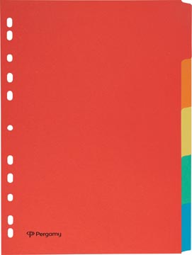 Pergamy intercalaires ft a4, perforation 11 trous, carton, couleurs assorties, 5 onglets