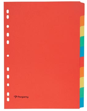 Pergamy intercalaires ft a4, perforation 11 trous, carton, couleurs assorties, 10 onglets