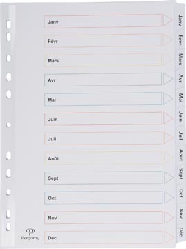 Pergamy intercalaires avec page de garde, ft a4, perforation 11 trous, janvier-décembre