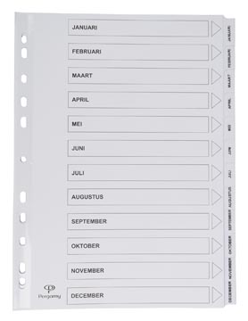 Pergamy intercalaires avec page de garde, ft a4, perforation 11 trous, januari-december