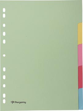 Pergamy intercalaires, ft a4, perforation 11 trous, carton, couleurs assorties pastel, 5 onglets