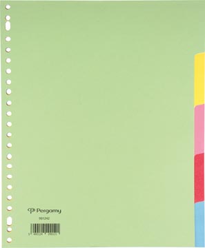 Pergamy intercalaires, ft a4+, perforation 23 trous, carton, couleurs assorties, 5 onglets