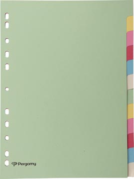 Pergamy intercalaires, ft a4, perforation 11 trous, carton, couleurs assorties pastel, 12 onglets