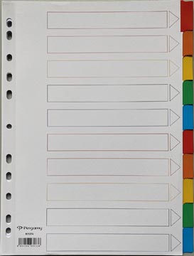 Pergamy intercalaires avec page de garde, ft a4, perforation 11 trous, couleurs assorties, 10 onglets