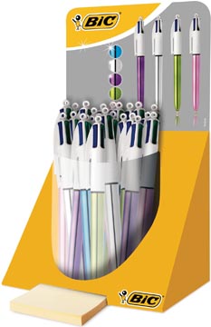Bic 4 colours shine, stylo bille, 0,32 mm, 4 couleurs d'encre classique, présentoir de 20 pièces