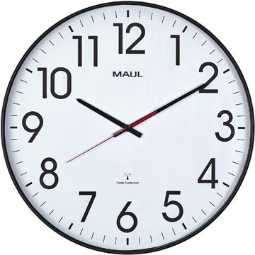 Maul horloge murale climb ø47x5.5cm rc, avec batterie, verre minéral, cadre noir, plaque arrière blanche