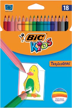 Bic kids crayon de couleur tropicolors, 18 crayons en étui cartonné