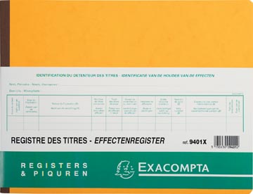 Exacompta registre des titres, ft 24 x 32 cm, bilingue, pour bv-srl