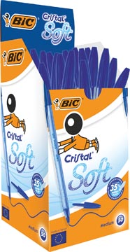 Bic stylo bille cristal soft, pointe moyenne, paquet de 50 pièces, bleu