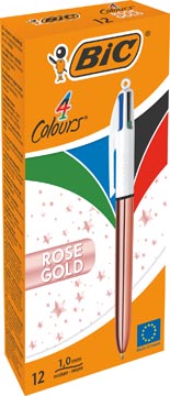 Bic stylo bille 4 colour shine, or rosé, boîte de 12 pièces