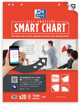 Oxford smart chart bloc de conférence auto-collant, ft 60 x 80 cm, paquet de 20 feuilles, blanco