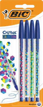 Bic stylo bille cristal collection, blister de 4 pièces, bleu