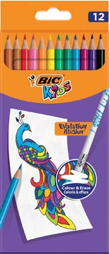 Bic kids crayon de couleur illusion evolution, 12 crayons en étui cartonné