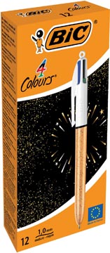 Bic 4 colours frozen, stylo bille, 0,32 mm, 4 couleurs d'encre classique, boîte de 12 pièces