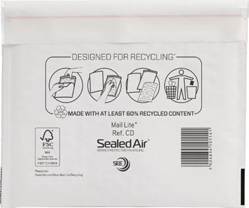 Mail lite enveloppes à bulles d'air, blanc, autocollant, 180 x 160 mm, boîte de 100 pièces