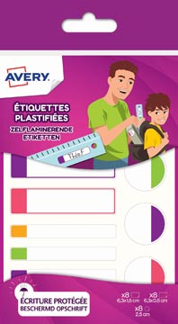 Avery family étiquettes plastifiées, sachet brochable avec 24 étiquettes, formats et couleurs neon