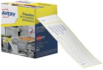 Avery étiquettes alimentaire, ft 98 x 40 mm, 1 roulleau avec 300 étiquettes en une boîte dévidoir