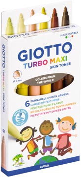 Giotto turbo maxi skin tones feutres, étui de 6 pièces