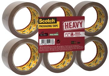 Scotch ruban d'emballage heavy, ft 50 mm x 66 m, brun, paquet de 6 pièces