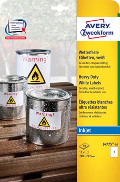 Avery étiquettes résistantes à l'humidité ft 210 x 297 mm (l x h), 10 pièces, 1 par feuille