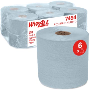 Wypall lingettes nettoyantes l10, centerfeed, 1 pli, paquet de 6 rouleaux, bleu