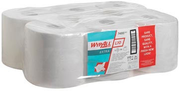 Wypall lingettes nettoyantes l10, 1 pli, paquet de 6 rouleaux, 525 lingettes, blanc