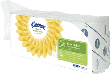 Kleenex essuie-mains en papier ultra, enchevêtrés, 2 plis, 124 feuilles, paquet de 5 pièces