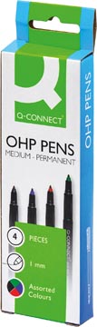 Q-connect marqueur ohp, permanent, moyenne, set de 4 pièces en couleurs assorties