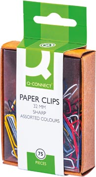 Q-connect attache-tout, 32 mm, boîte de 75 pièces, accrochable, couleurs assorties