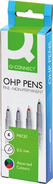Q-connect marqueur ohp, non permanent, fine, set de 4 pièces en couleurs assorties