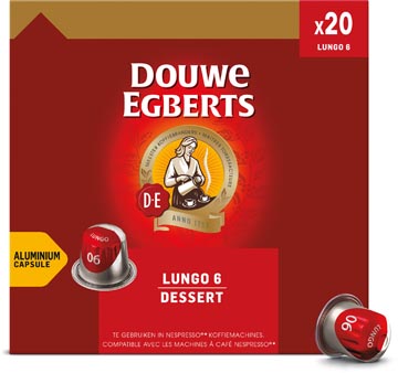 Douwe egberts lungo dessert capsules de café, paquet de 20 pièces