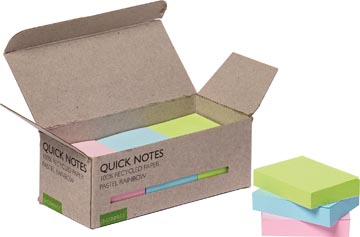 Q-connect quick notes recycles pastel, ft 38 x 51 mm, boîte de 12 pièces en couleurs assorties