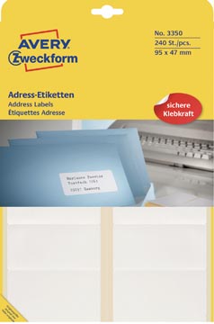 Avery zweckform 3350 étiquettes adresse ft 95 x 47 mm (b x h), 240 étiquettes, blanc