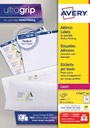 Avery l7162, etiquettes adresses, laser, ultragrip, blanches, 100 pages, 16 per page, 99,1 x 33,9 mm