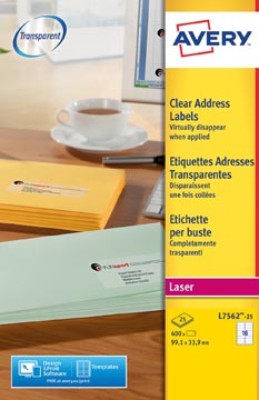 Avery étiquettes transparentes quickpeel ft 99,1 x 33,9 mm (l x h), 400 pièces, 16 par feuille