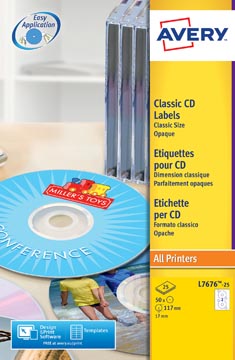 Avery l7676-25 étiquettes pour cd, diamètre 117 mm, 50 étiquettes, blanc