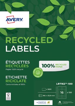 Avery étiquettes laser recyclées quickpeel ft 99,1 x 33,9 mm (l x h), 1.600 pièces, 16 par feuille