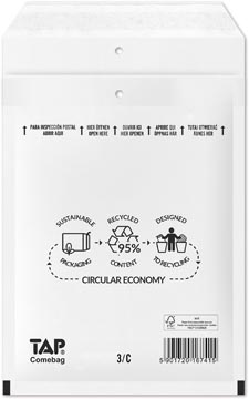 Comebag enveloppes à bulles d'air, ft 150 x 215 mm, avec bande adhésive, blanc, boîte de 100 pièces