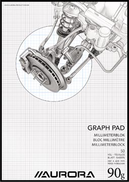 Aurora papier millimétré, ft a3, bloc de 50 feuilles
