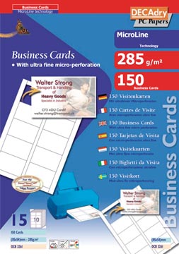 Decadry cartes de visite microline ft 85 x 54 mm, 285 g/m², 150 cartes