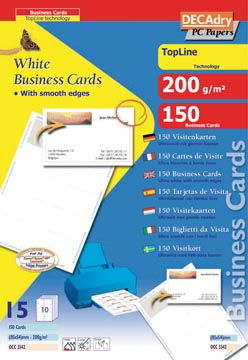 Decadry cartes de visite topline, 150 cartes, 10 cartes ft 85 x 54 mm par a4, coins droits