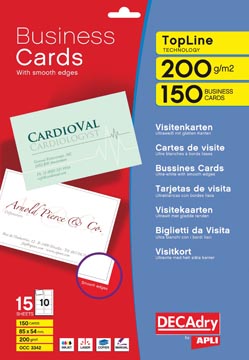 Decadry cartes de visite topline, 150 cartes, 10 cartes ft 85 x 54 mm par a4, coins arrondis