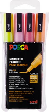 Posca marqueur peinture pc-3m, étui de 4 pièces, pailleté, jaune-orange-rose-rouge