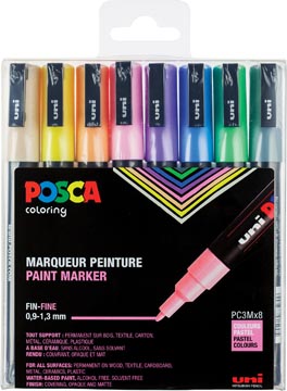 Posca marqueur de peinture pc-3m, set de 8 marqueurs en couleurs pastel assorties