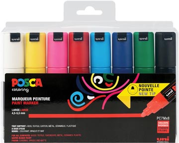 Posca marqueur de peinture pc-7m, set de 8 marqueurs en couleurs basiques assorties