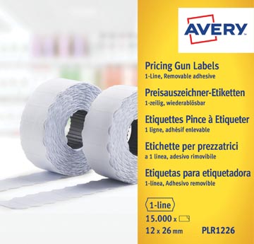 Avery plr1226 étiquettes pour étiqueteuse enlevable, ft 12 x 26 mm, 15 000 étiquettes, blanc